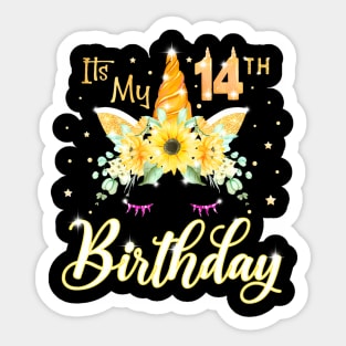 Unicorn Its My 14Th Birthday 14 Years Old Birthday Sticker